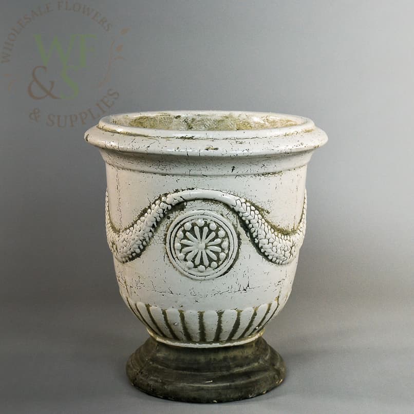White  Handcrafted Distressed Clay Pedestal Urn 9.5"  disc
