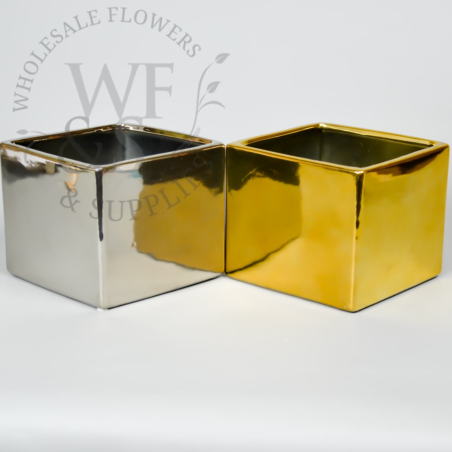 5" Silver & Gold Ceramic Cube Vases