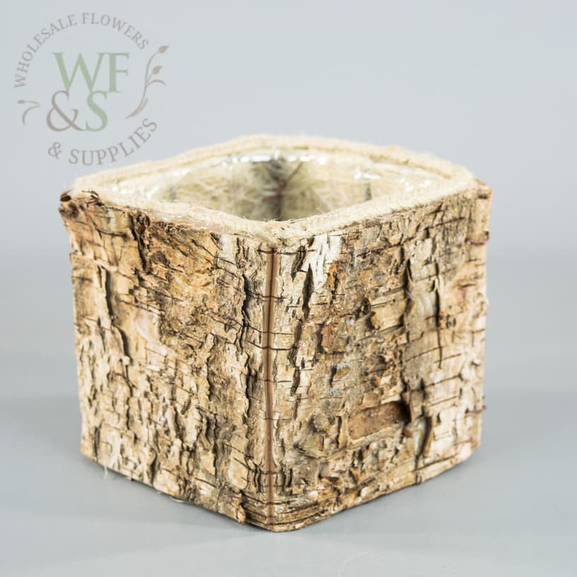 Square Birch Bark Container Flower Pot Vase DISC
