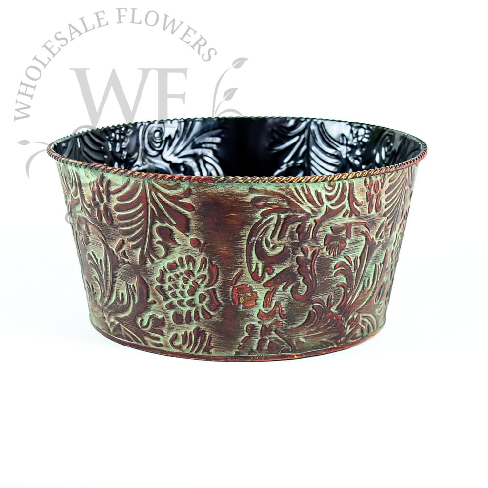 10" Green Wash Bronzed Metal Planter