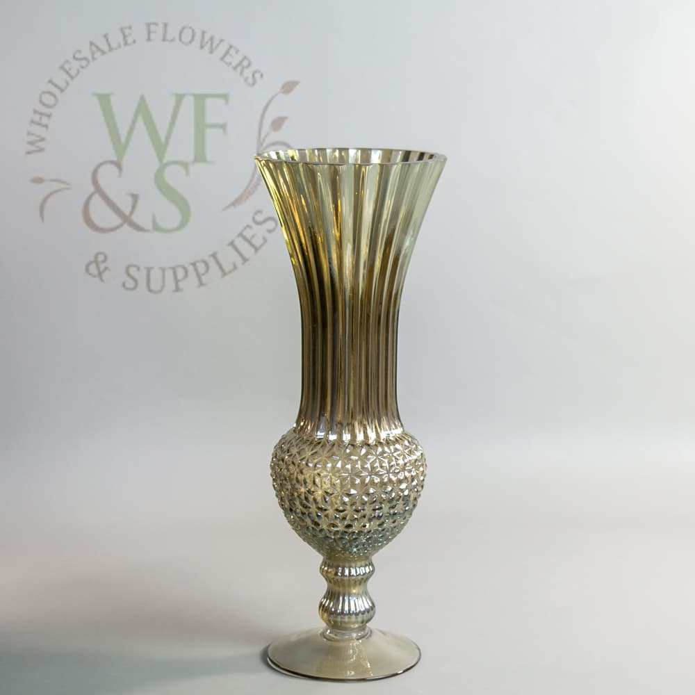 Grey iridescent glass vase 14" tall