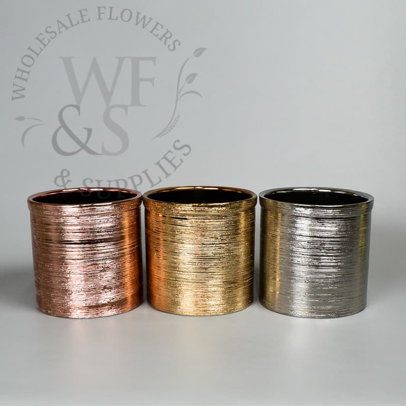 Silver and Rose Gold (pink) Etched Ceramic Cylinder Vases
