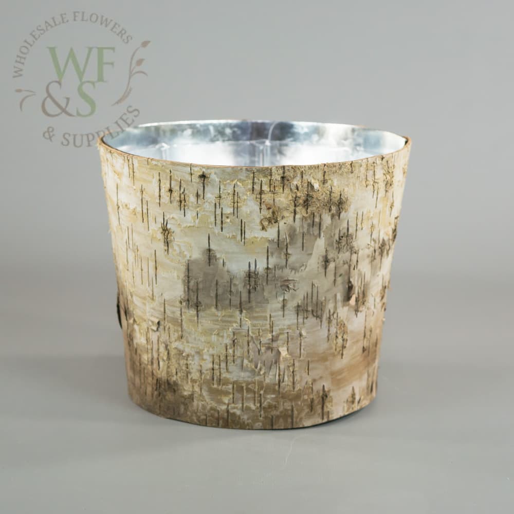 Round Birch Bark Container Flower Pot With Metal Liner