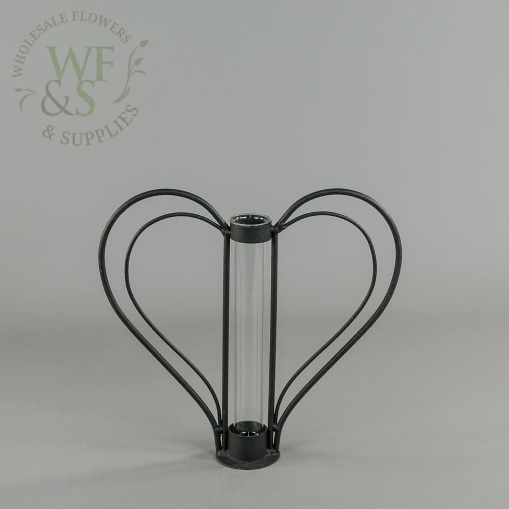 Small Heart Bud Vase Wroght Iron and Glass