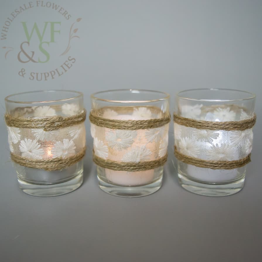 Votive Holder With Lace and Twine Pack of 3pc.