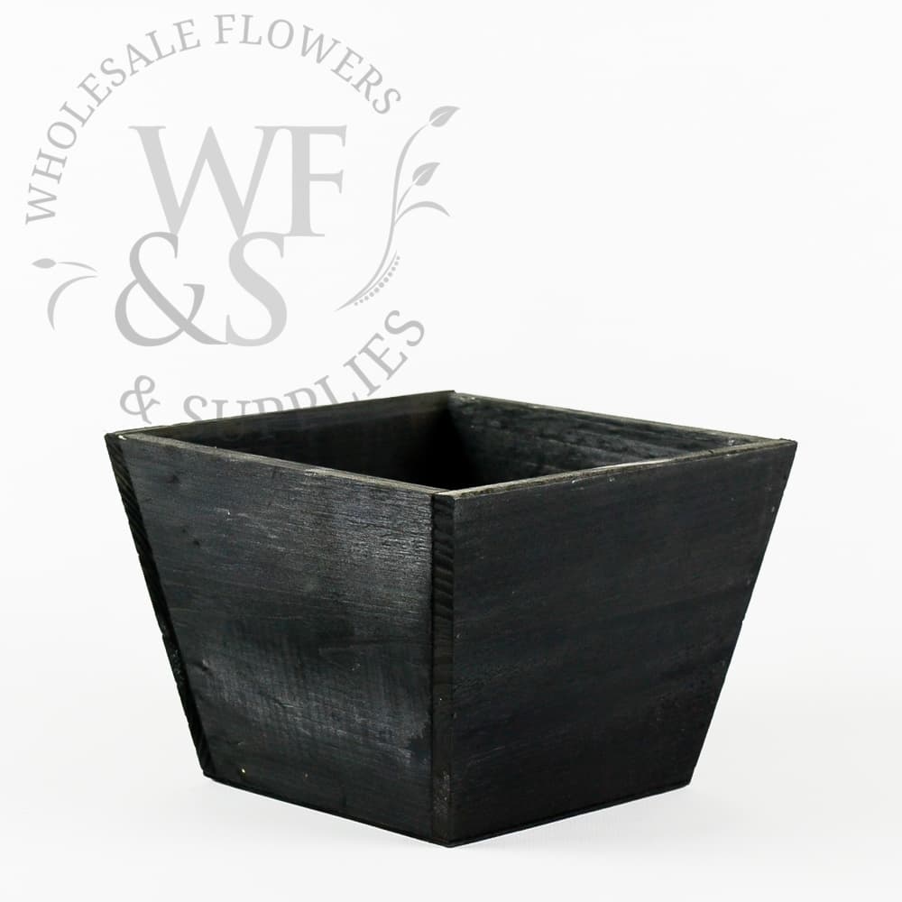 5" Tall Square Wood Flower Pot Vase Container - Black