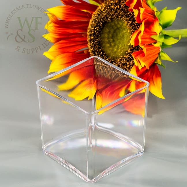 4" Plastic Cube Vase - Clear 