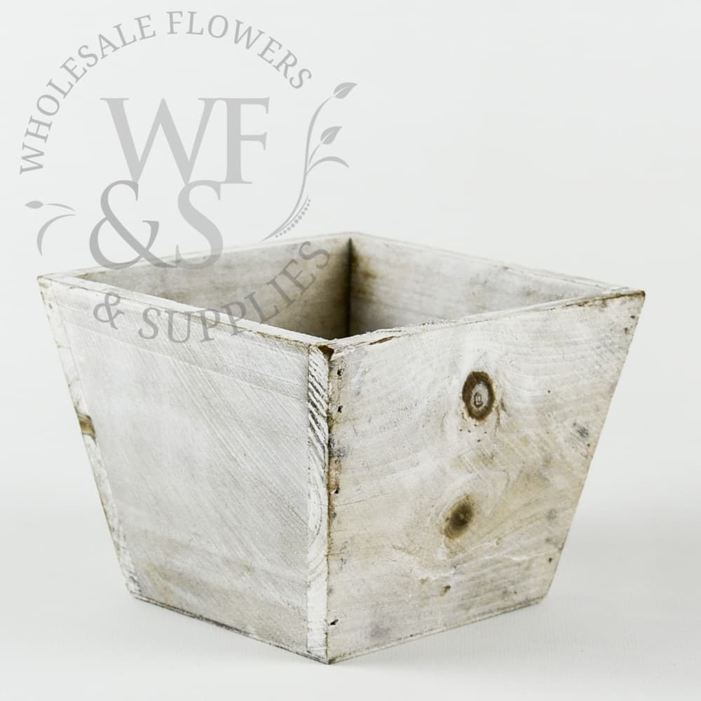 Square wood Flower Pot Vase Container in White 5" Tall