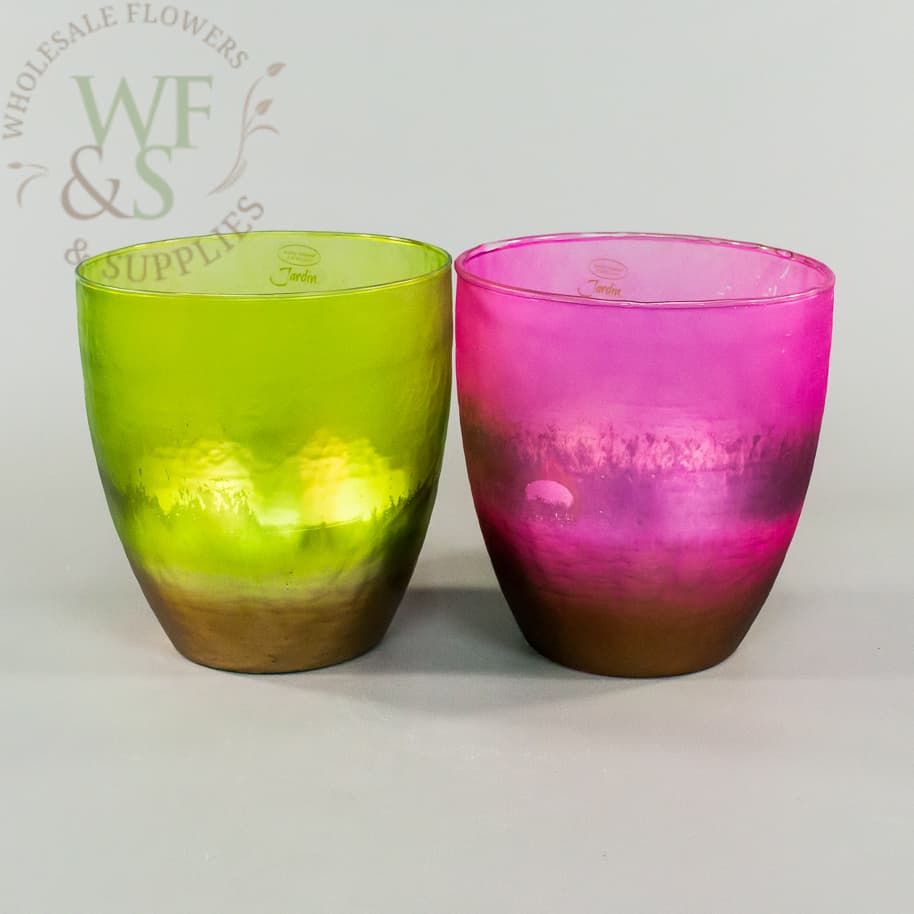 Antique Finish Tapered Votive Candle Holder Vases in Pink and Green