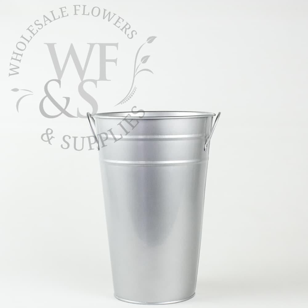 Silver Metal French Flower Bucket 11.25"