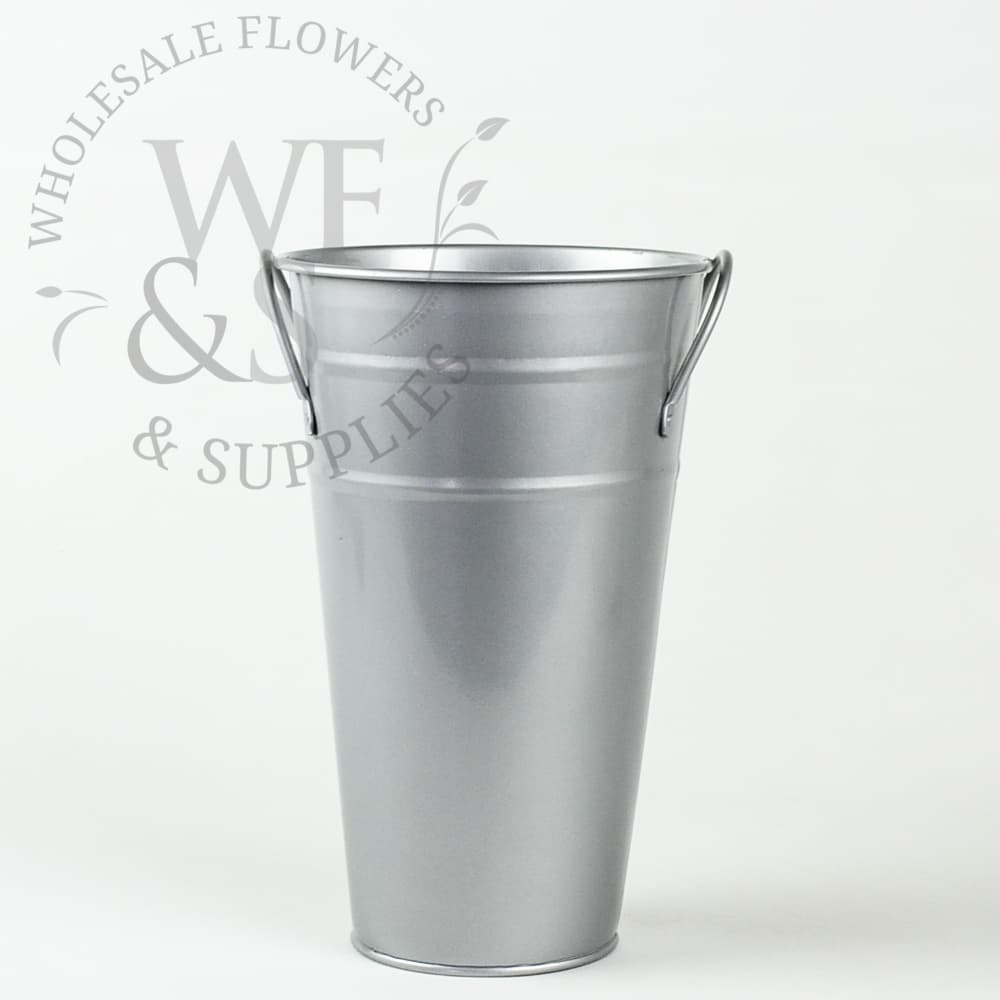 Silver Metal French Flower Bucket 9.25"