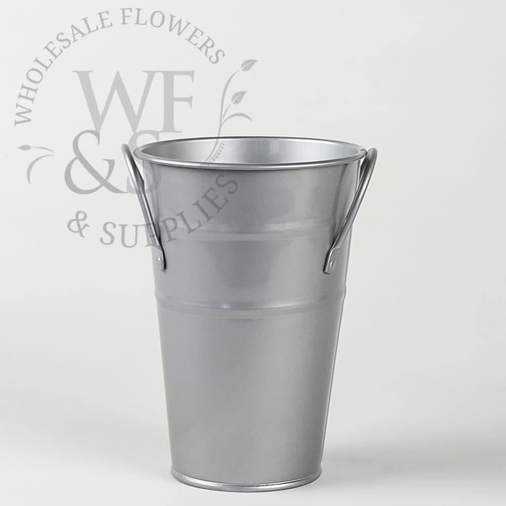 Silver Metal French Flower Bucket 6.25"