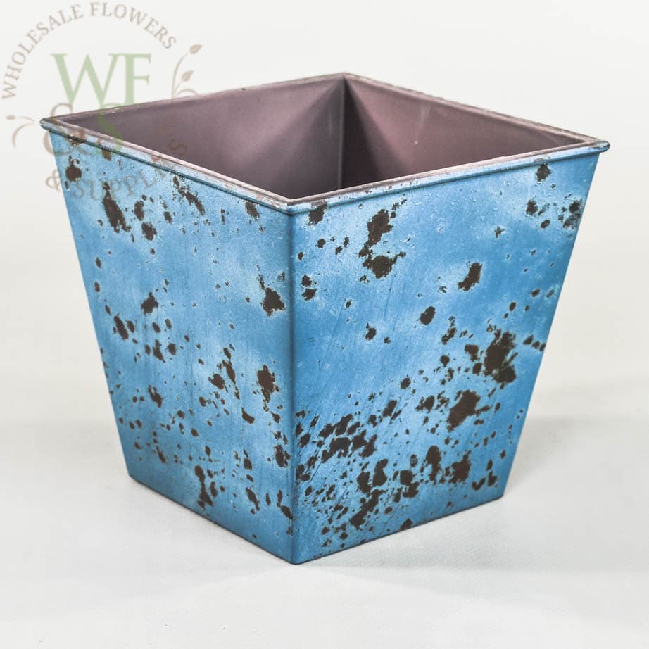 Square Tapered Recycled Plastic Pot  - Distressed Blue
