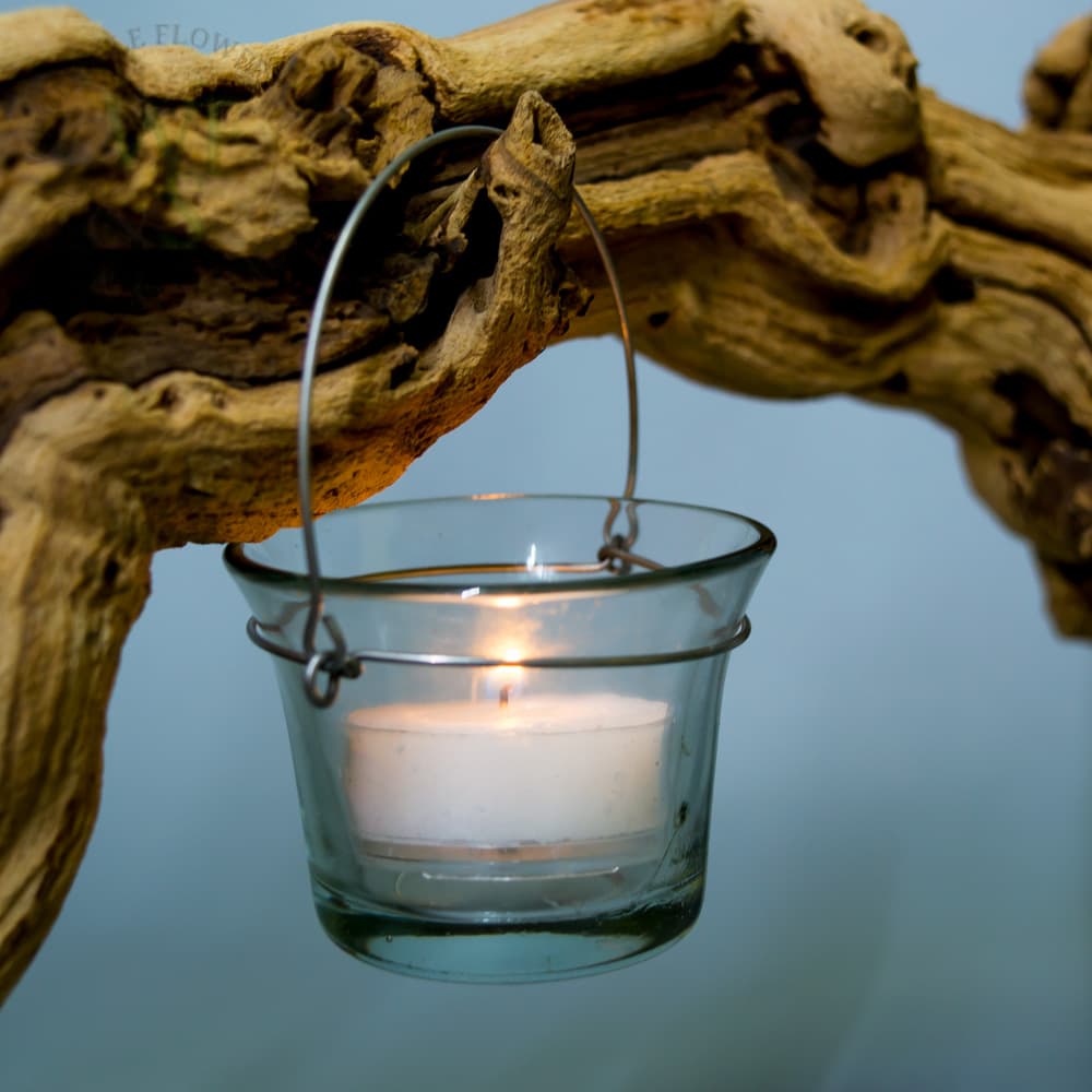 Clear Glass Hanging Tealight Votive Holder Metal Hanger