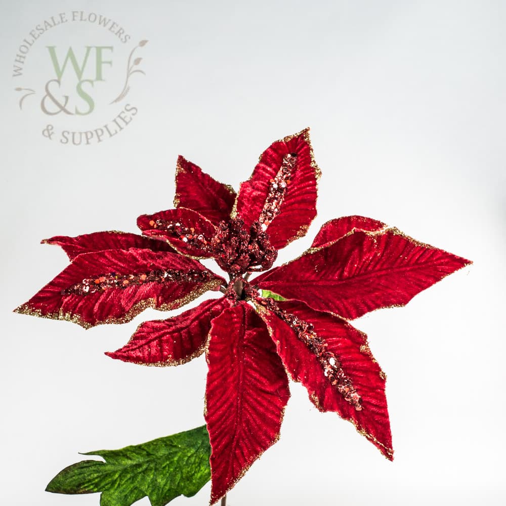 Artificial Poinsettia Red Velvet 25" 