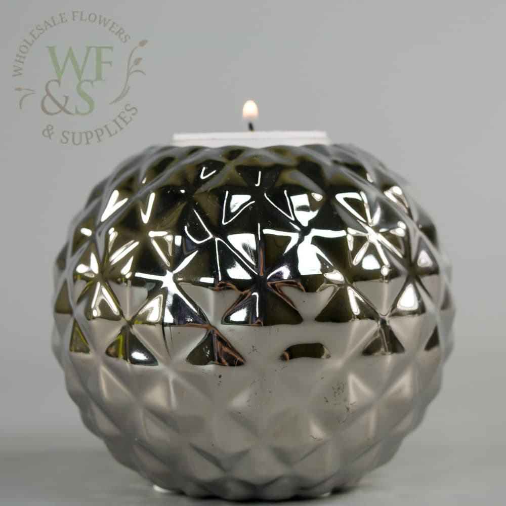 Hobnail Silver Mirrored Glass Ball Tealight Candle Holder