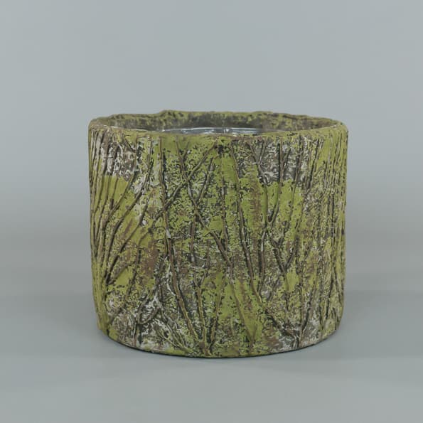 Tree Trunk Moss Motif Ceramic Cylinder Pot 