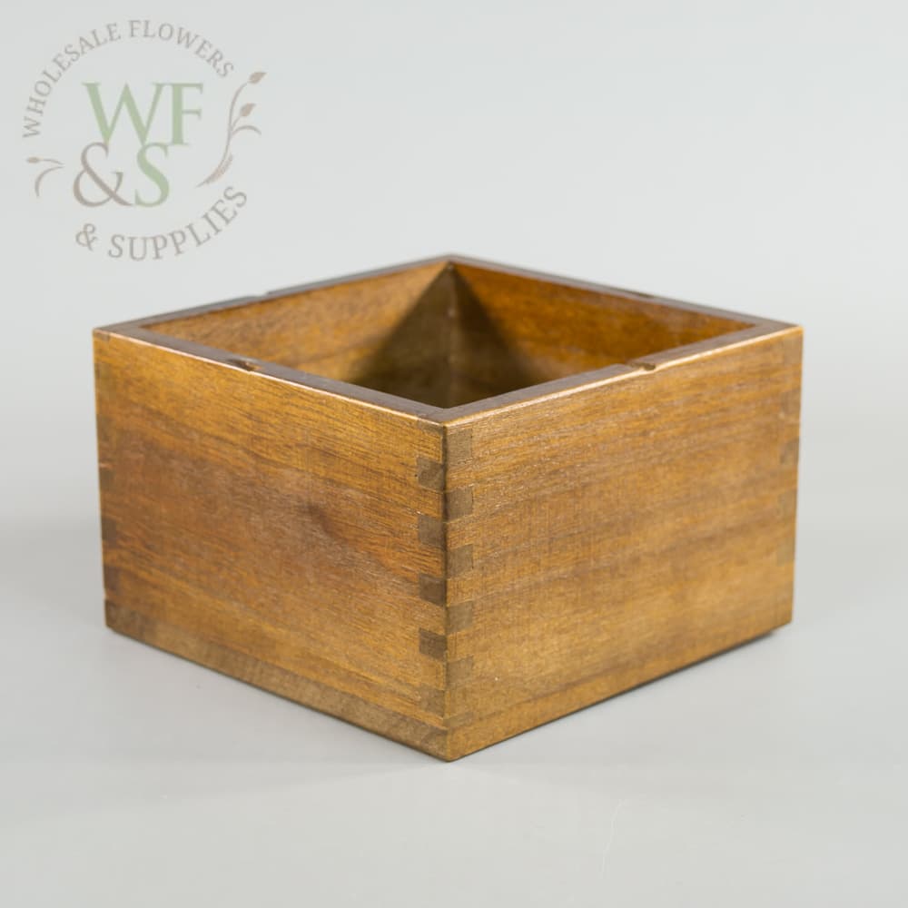 Square Wooden Brown Flower Pot
