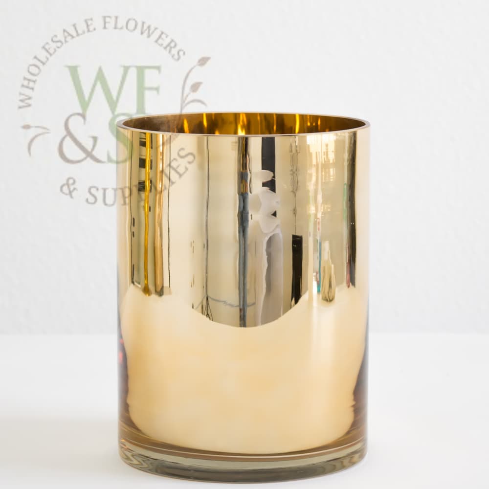 8" Reflective Gold Cylinder Glass Vase