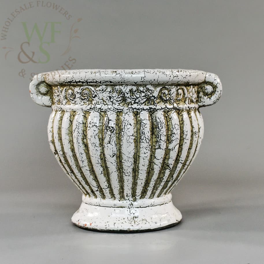 Distressed Alexander Clay Pot  in White 6.1" Tall 