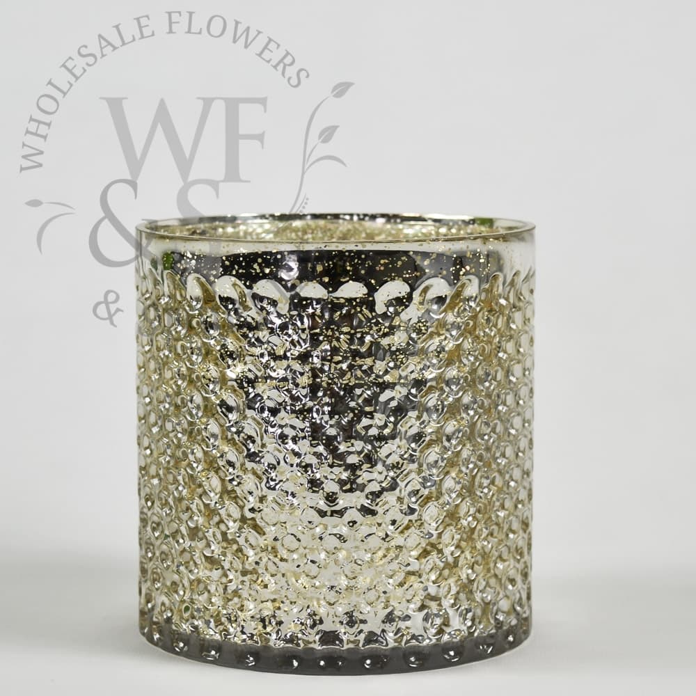 Cylinder Glass Vase Bubbled Mercury Glass in Champagne Gold