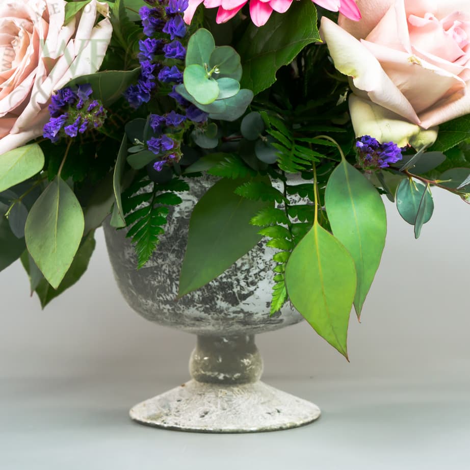 Frosted Silver Pedestal Vase 5.5" Tall 6" Wide