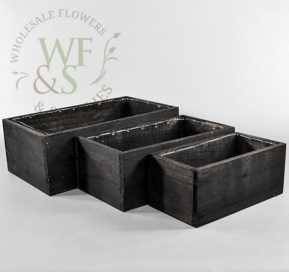 Rectangle Black  Wood Planter Container Set of 3