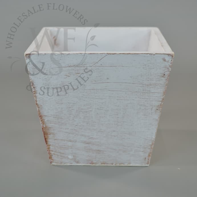 5.5" Wood Planter Flower Container - White