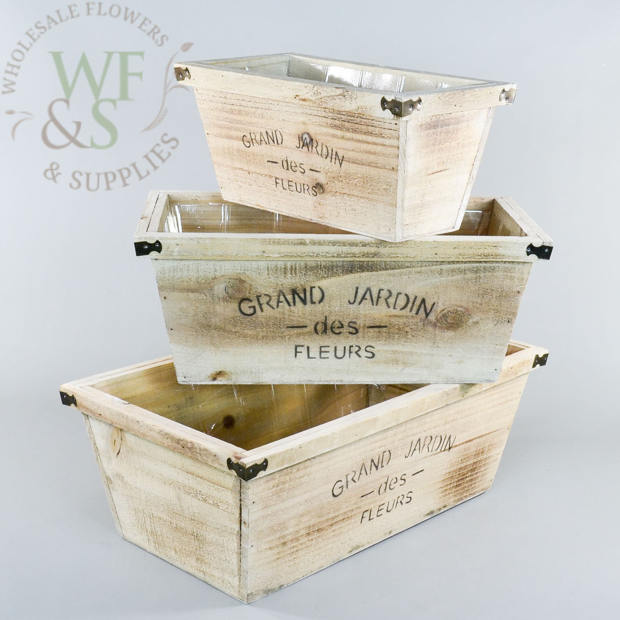 Rectangle  Tapered Pine  Wood flower pot Containers Set of 3