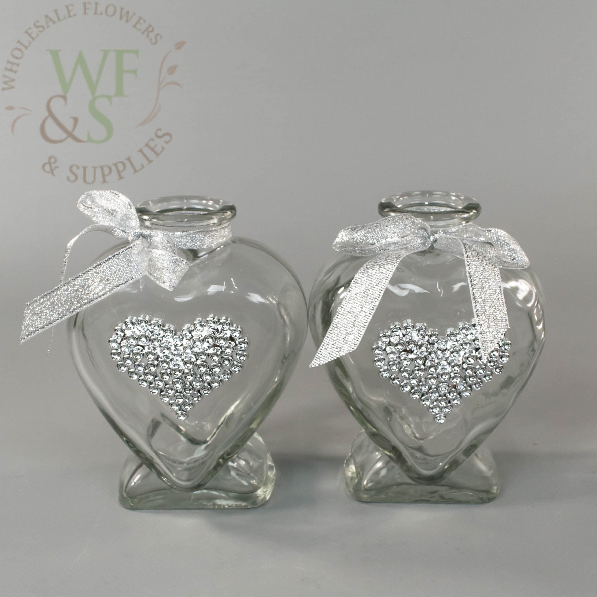 Lovely hearts small glass vases Set of two