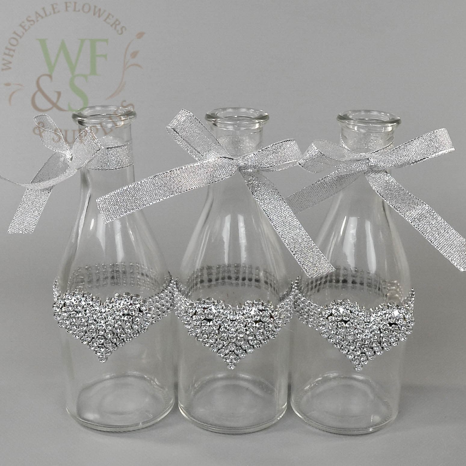 Set of three rhinestone Valentine's bottles 