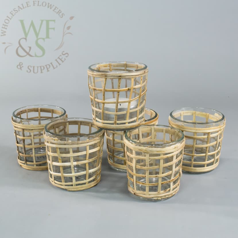 Glass Wicker Wrapped Votive Candle Holder 6 Pack