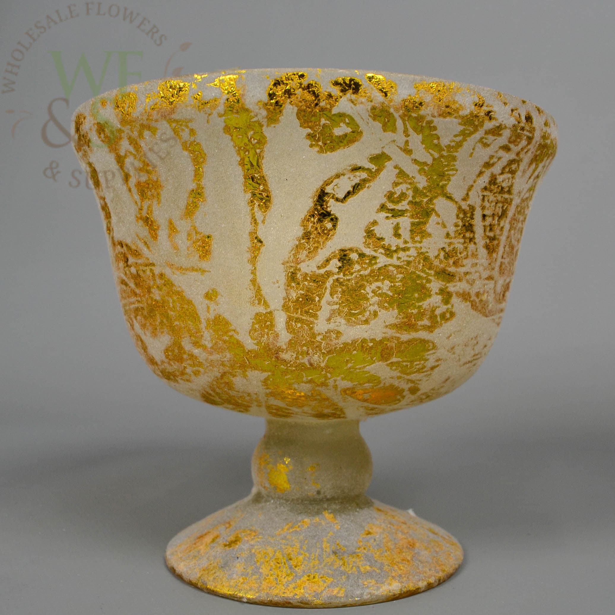 Frosted Gold Pedestal Vase 5.5" Tall 6" Wide
