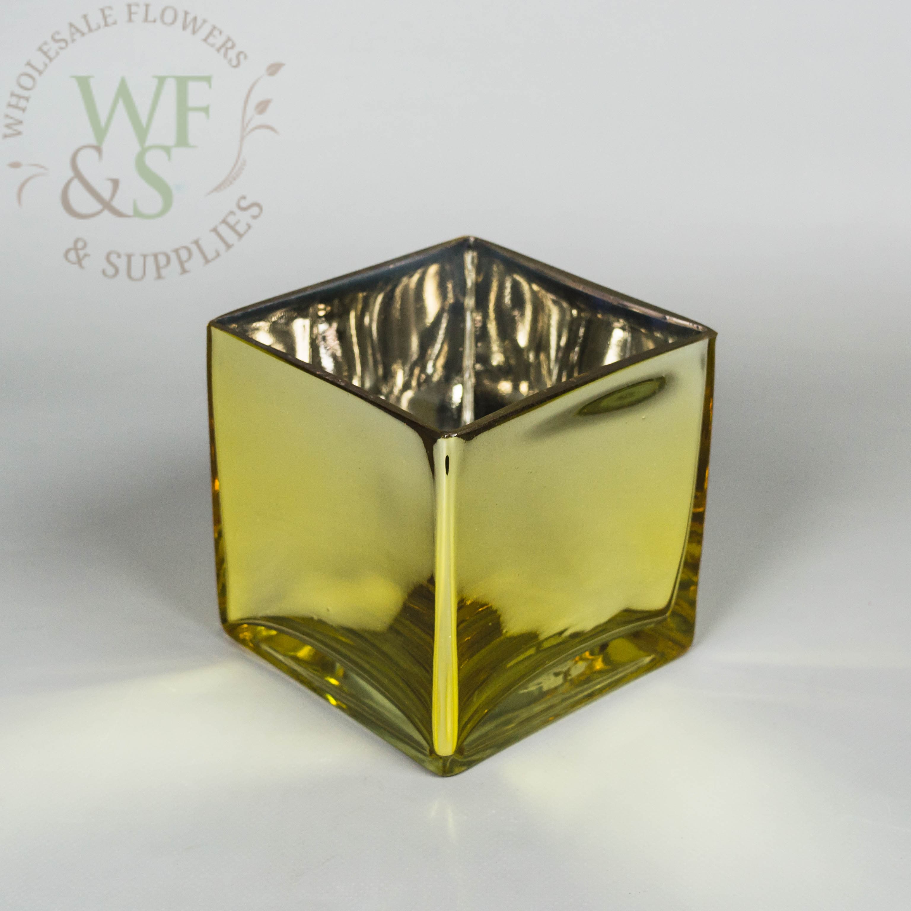 Mirrored Gold Square Glass Vase  4.6 x 4.6