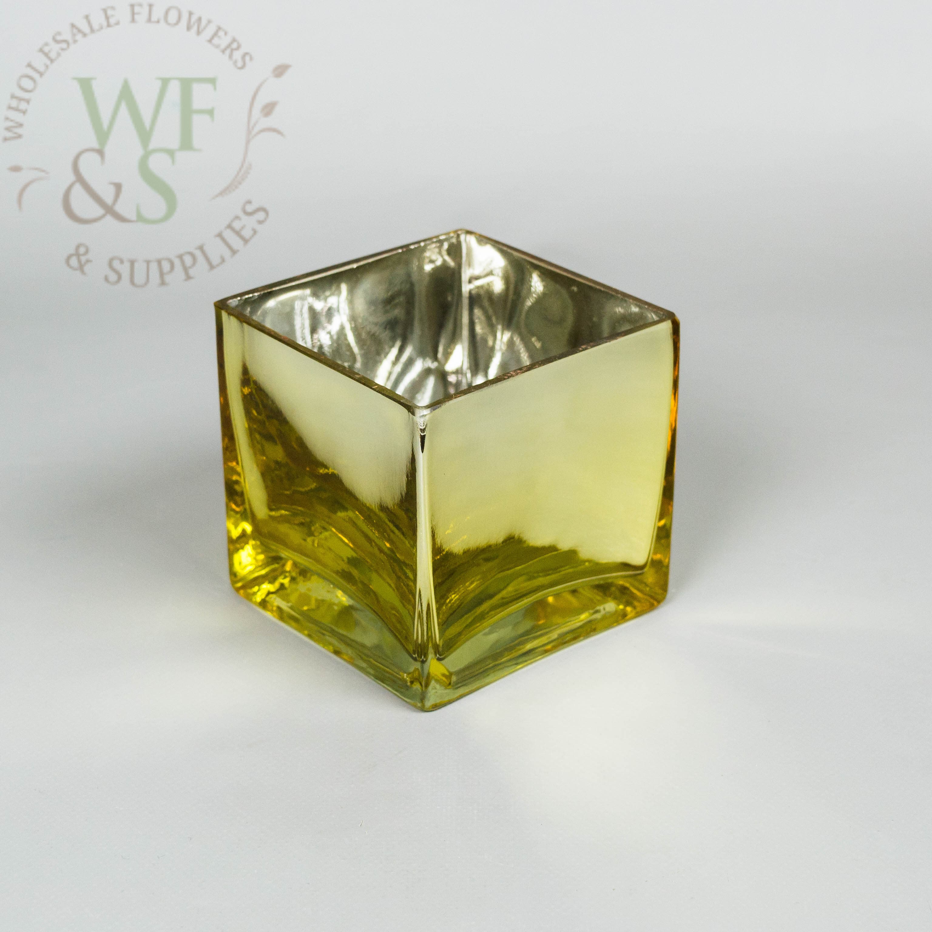 Mirrored Gold Square Glass Vase  4 x 4