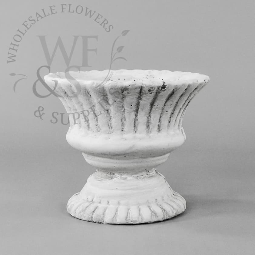 White With Gray Accent Clay Pot  4.5" Tall