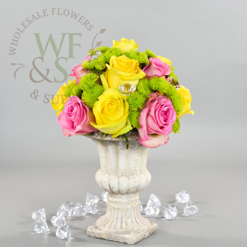 Combo Box 95 Stems Roses and Pom Pom Button Flowers