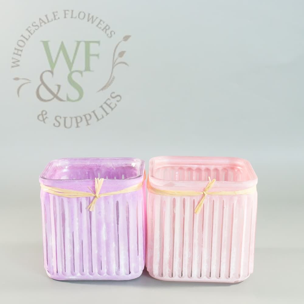 Candy Cube Glass Vase in Lavender and Pink 4.75"
