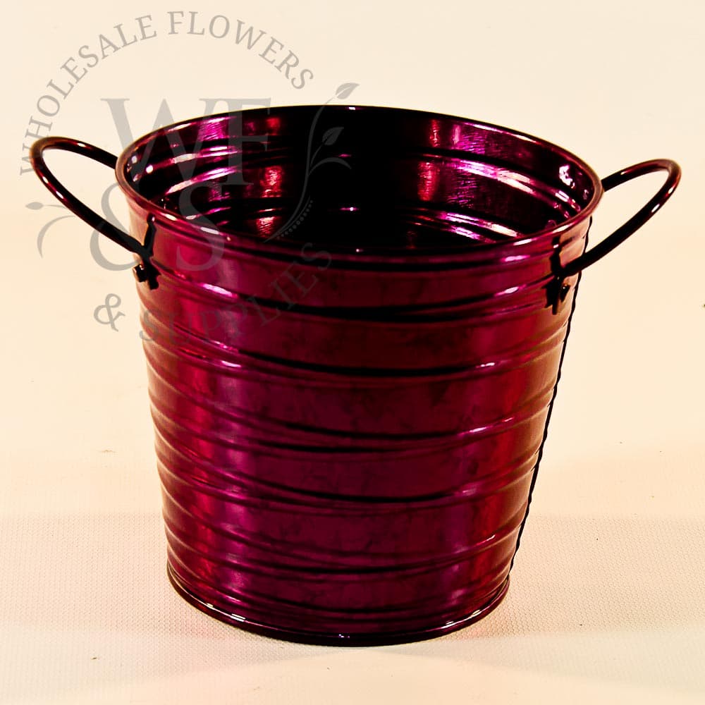 Galvanized metal planter in purple