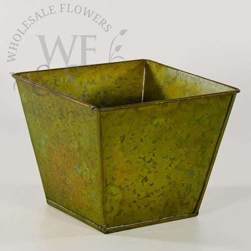 Rustic Green Square Metal Planter Discountinue