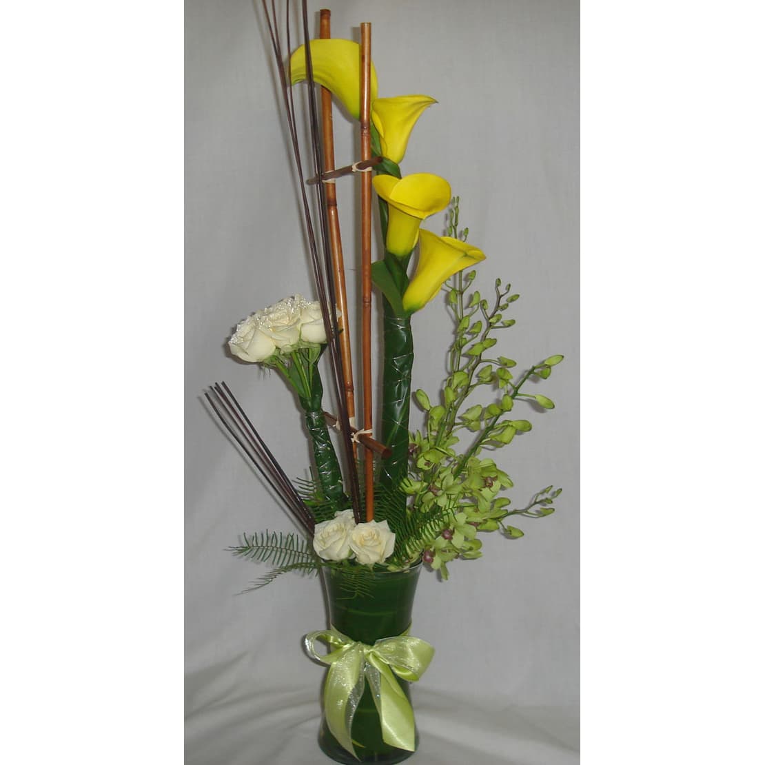 Gathering Vase w/ Roses, Lilies & Bamboo