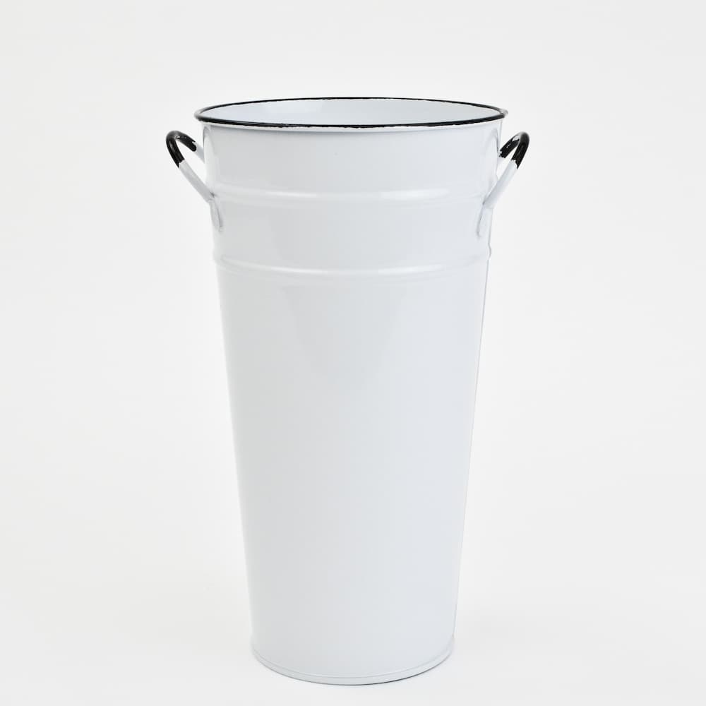 9" White Enamel French Flower Bucket