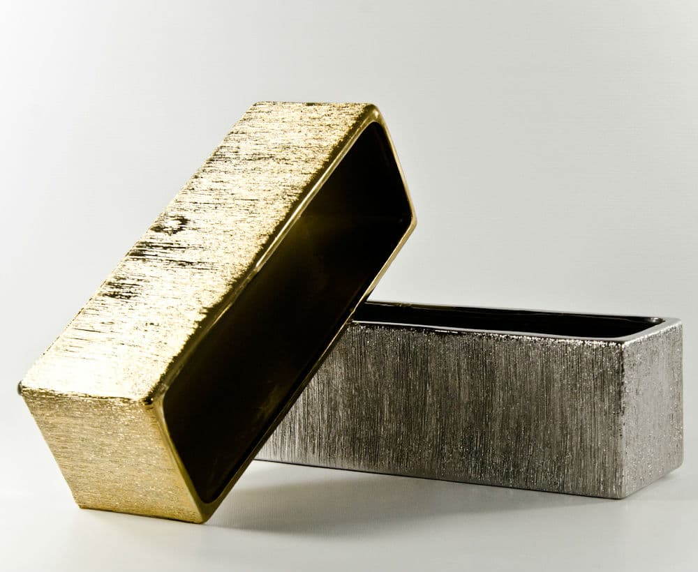 12" Etched Rectangle Ceramic Vases