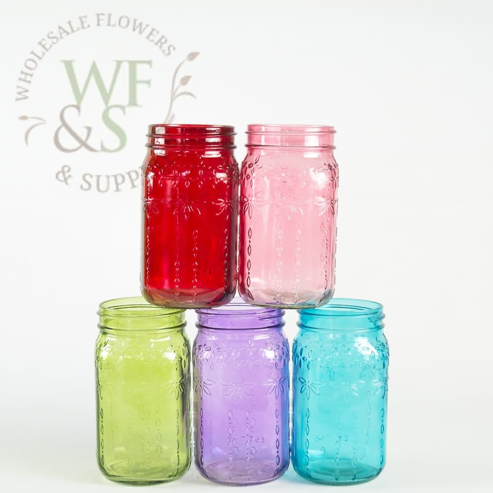 Glass Mason Jars Assorted Colors