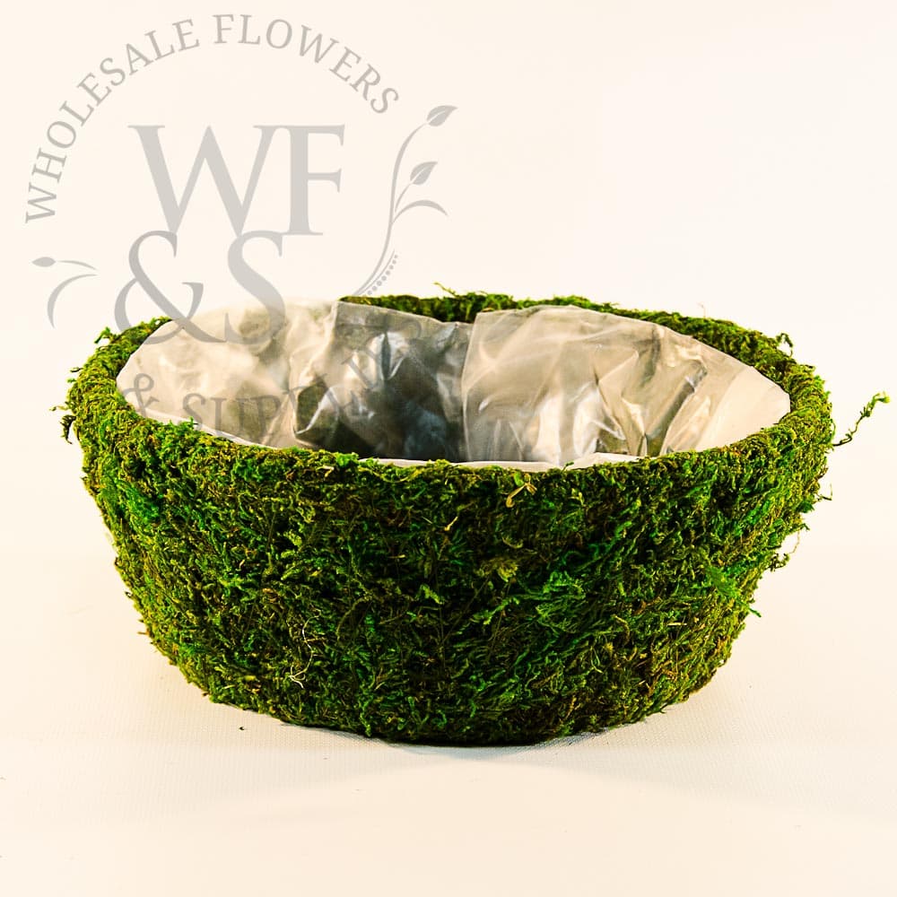 Moss covered round basket