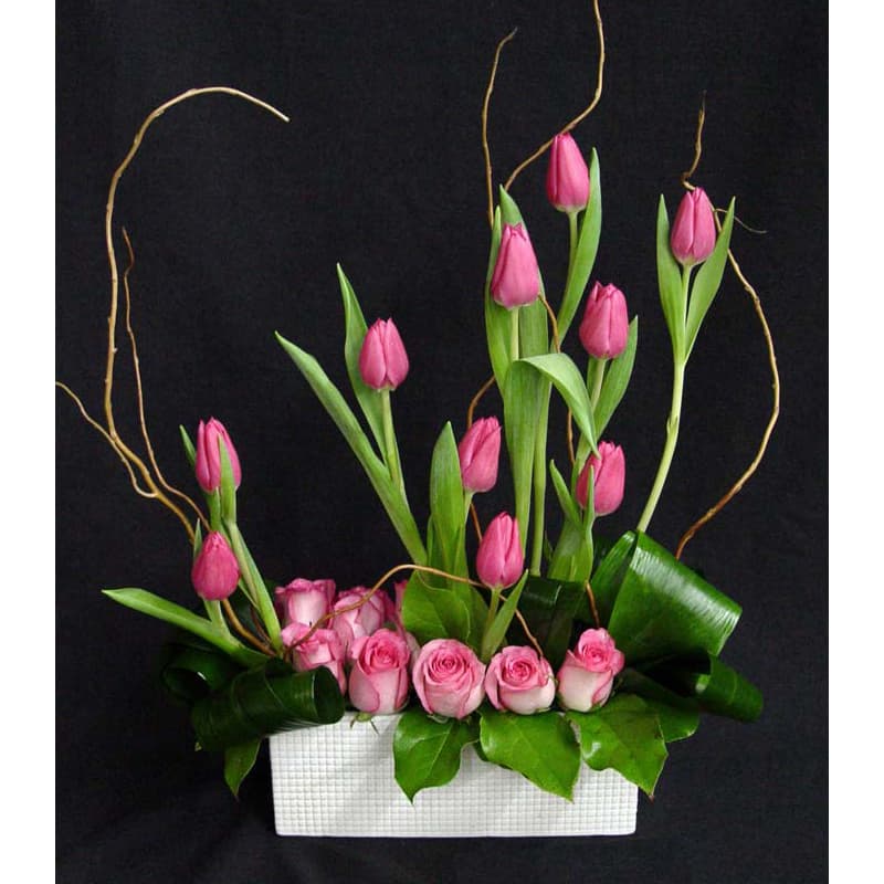 Pink Roses, Tulips in White Ceramic #43