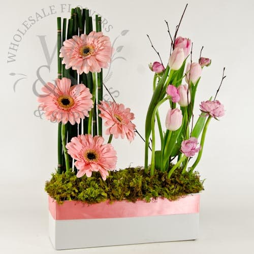 Pink Tulips and Daisies Long and Low #17