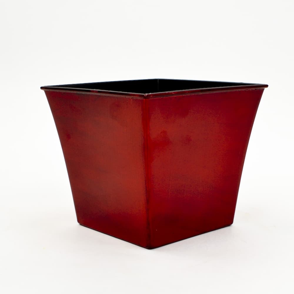 6.5" Red Tapered Square Plastic Pot 