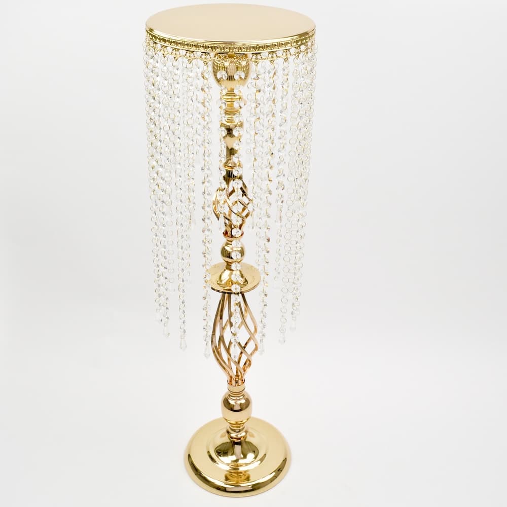 35.5 inch Twisted Platform Stand with Crystal Bead Strands