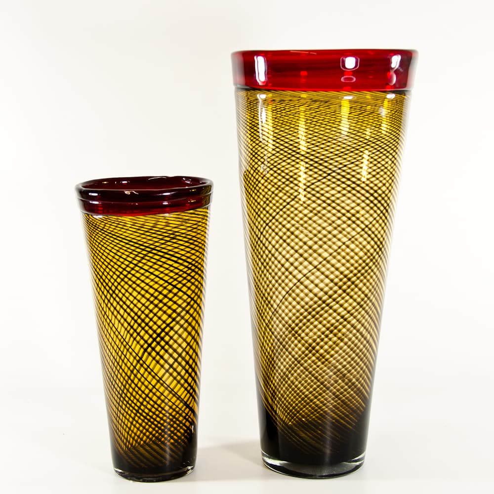 Red Rim Tapered Cylinder Swirl Vase Large